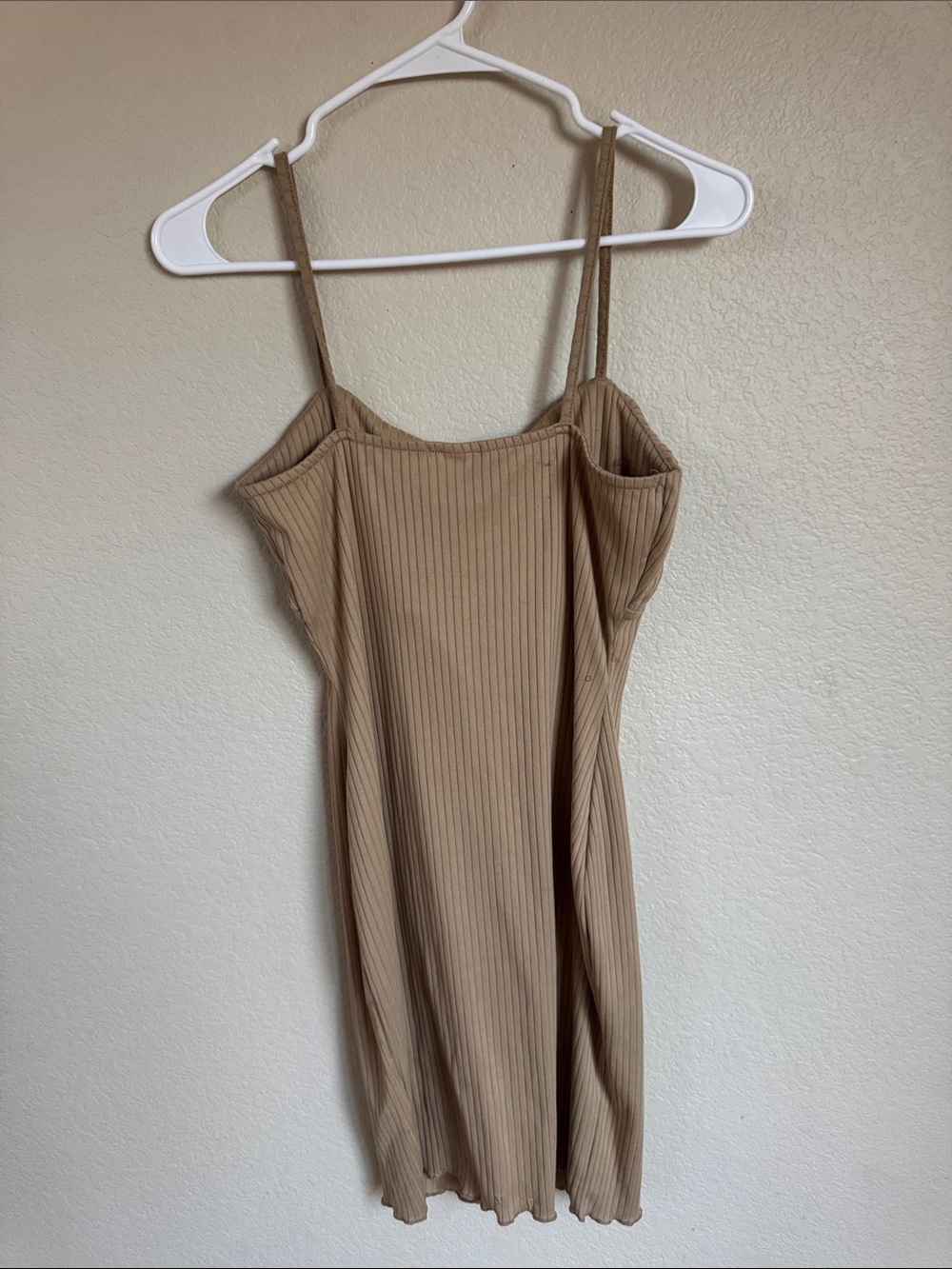 Beige Ribbed Spaghetti-Strap Dress - Picture 2 of 2